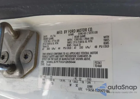 2016 Ford Transit Connect Xlt from USA, damaged, VIN NM0LS7F7XG1265644